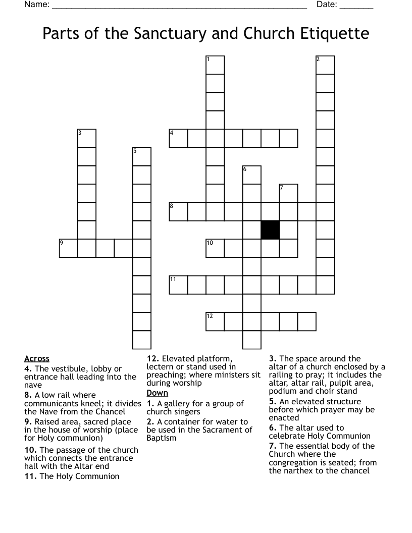 Parts Of The Sanctuary And Church Etiquette Crossword WordMint
