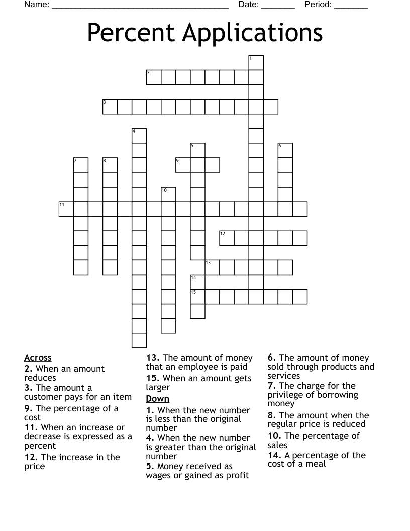 Percent Applications Crossword WordMint Percent Applications Crossword WordMint