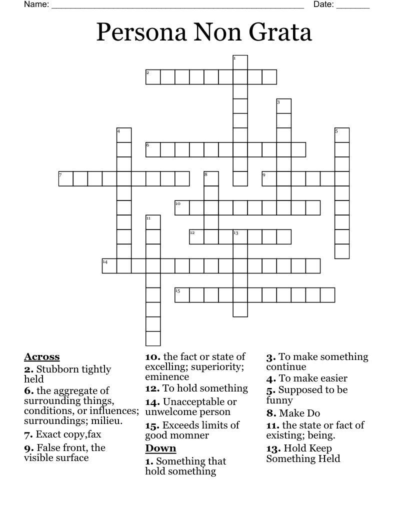 Persona Non Grata Crossword WordMint