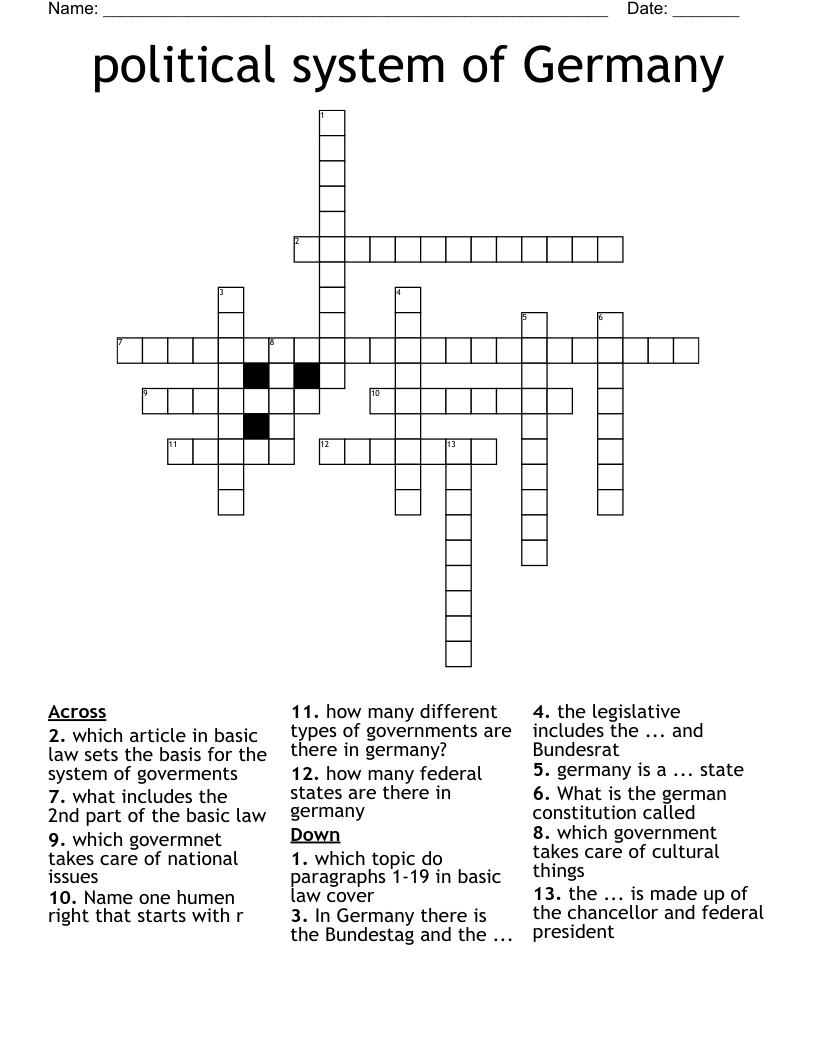 Political System Of Germany Crossword WordMint