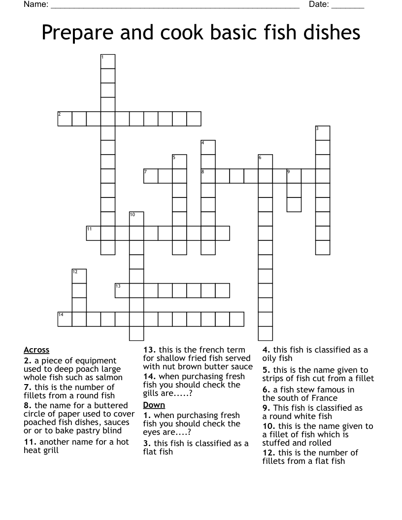 Prepare And Cook Basic Fish Dishes Crossword WordMint