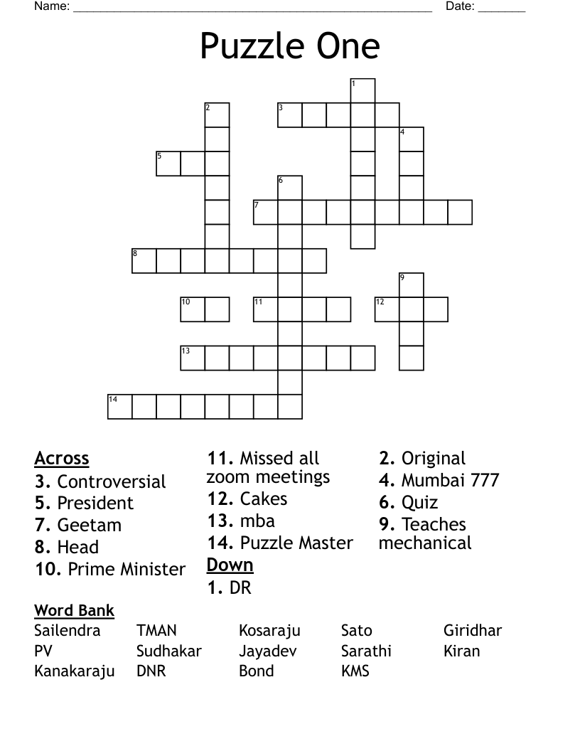 Puzzle One Crossword WordMint