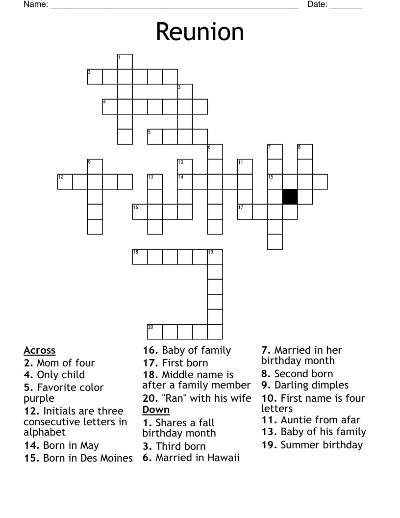 Reunion Crossword WordMint