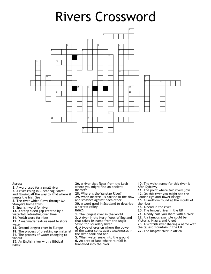 Rivers Crossword WordMint