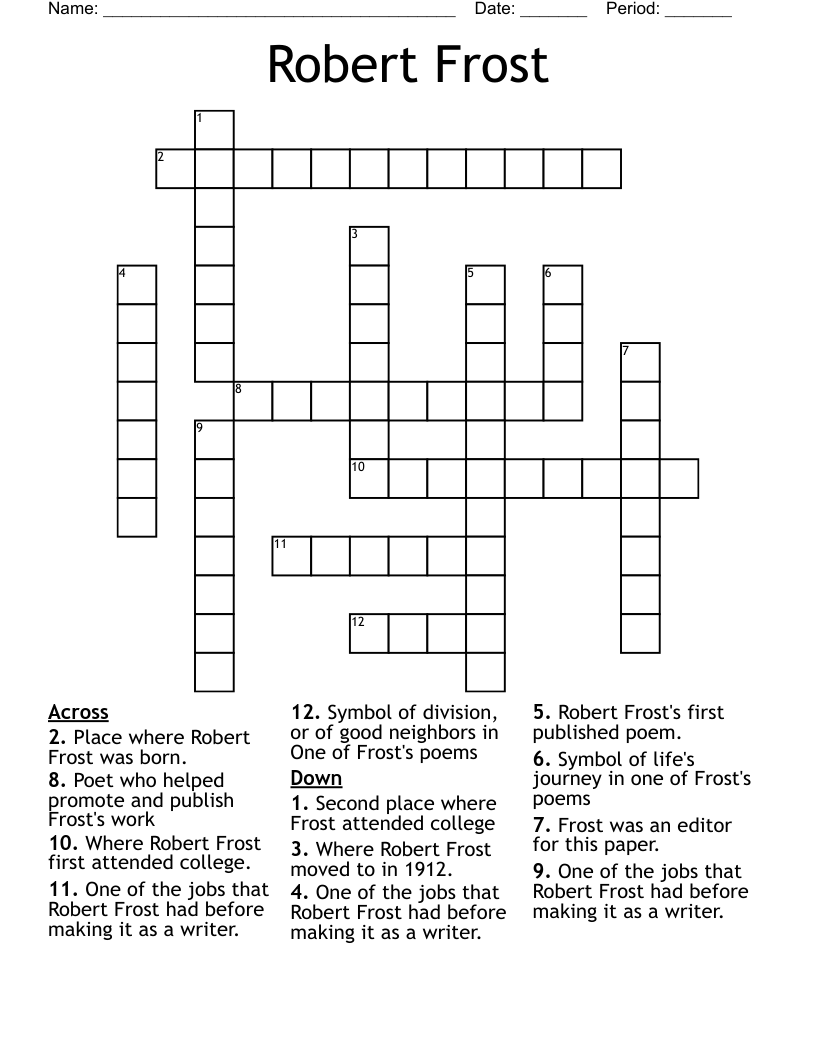 Robert Frost Crossword WordMint