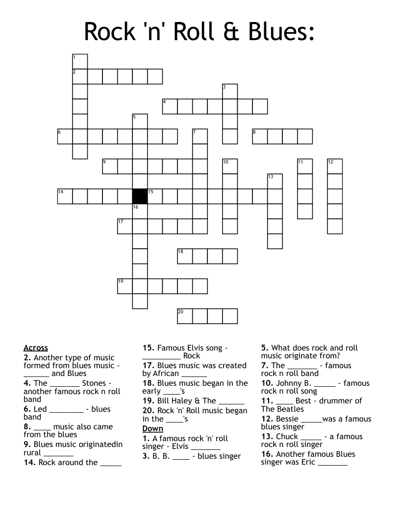 Rock n Roll Blues Crossword WordMint