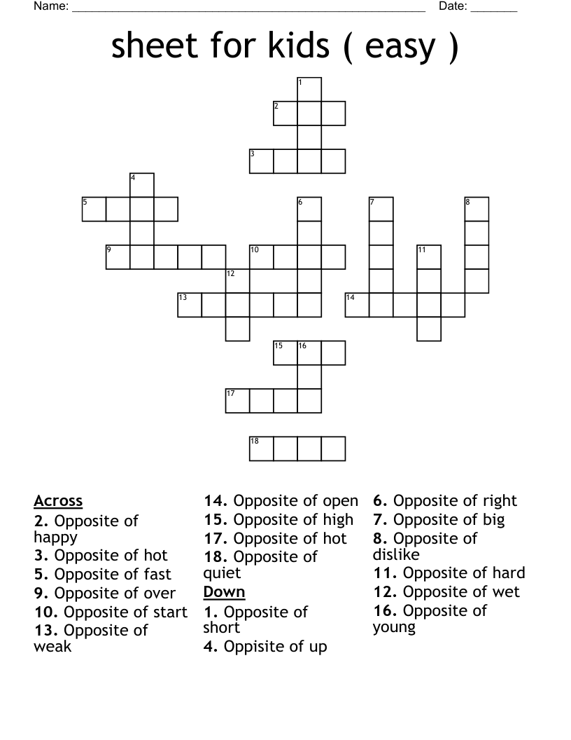 simple crossword puzzles printable