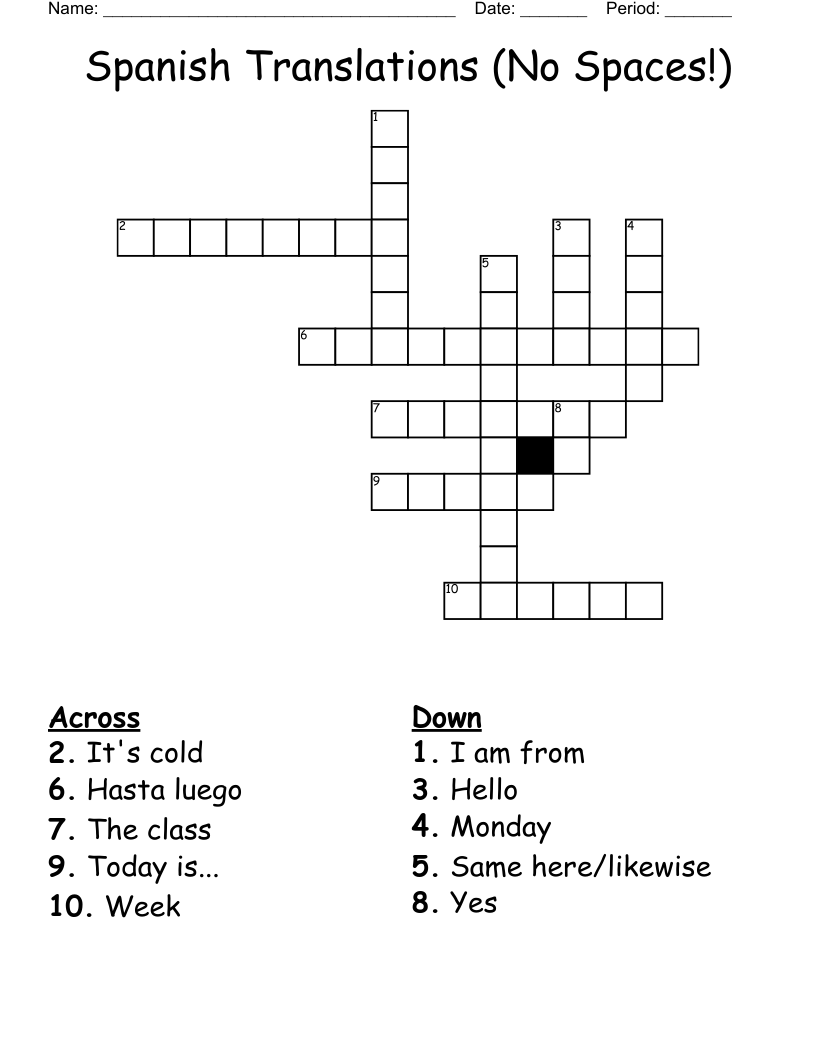 Spanish Translations No Spaces Crossword WordMint
