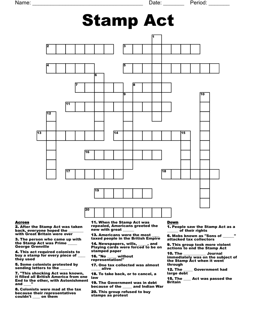 Stamp Act Crossword WordMint Stamp Act Crossword WordMint
