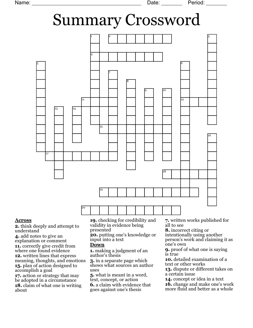 Summary Crossword WordMint Summary Crossword WordMint