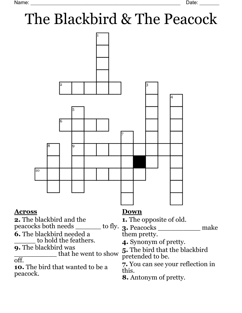 The Blackbird The Peacock Crossword WordMint