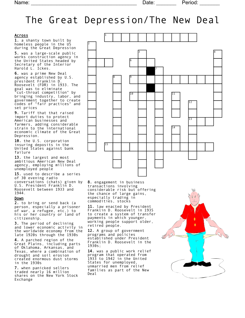 The Great Depression The New Deal Crossword WordMint