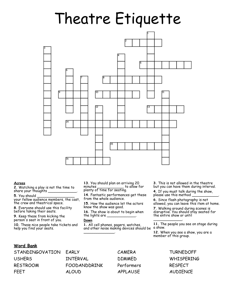 Theatre Etiquette Crossword WordMint