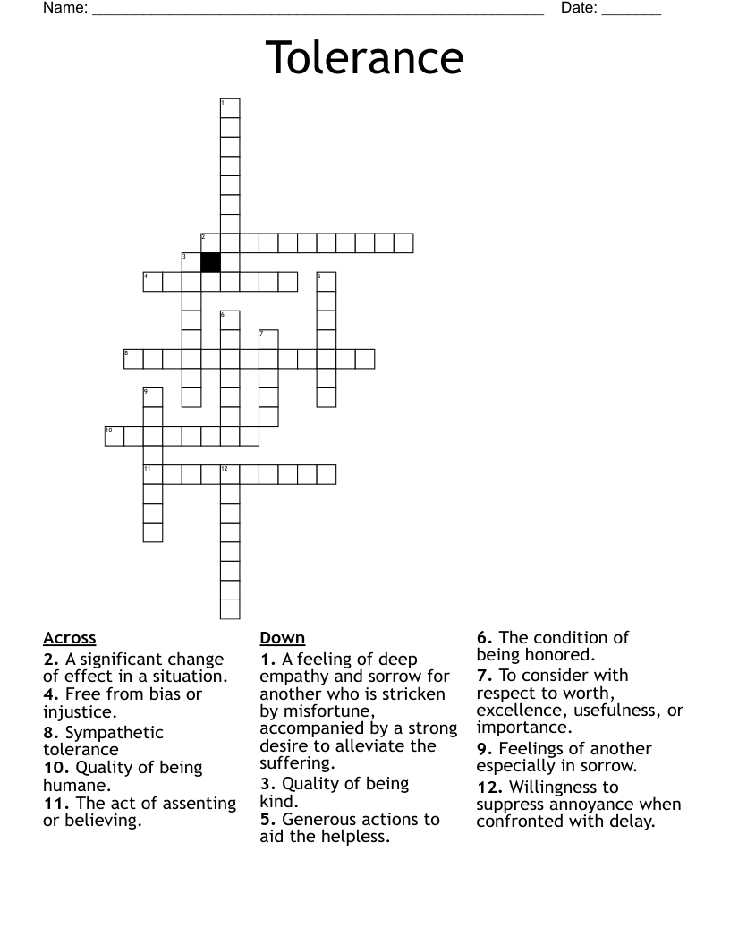 Tolerance Crossword WordMint