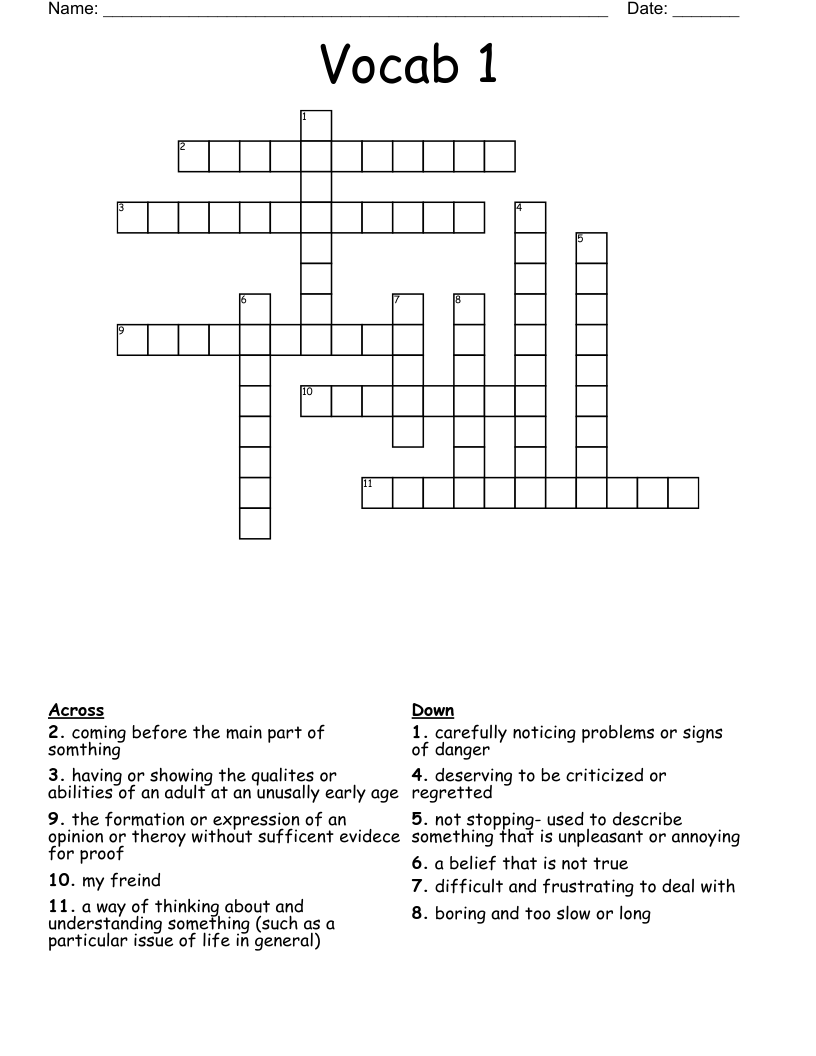 Vocabulary Week 1 Crossword WordMint