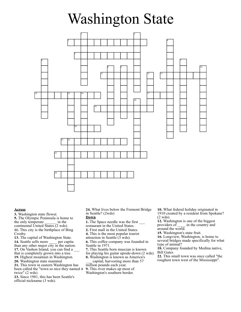 Washington State Crossword WordMint