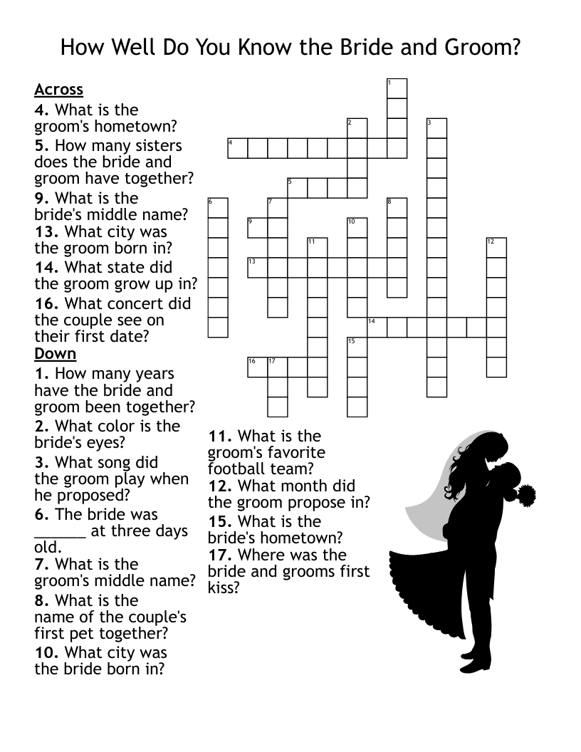 wedding crossword puzzle