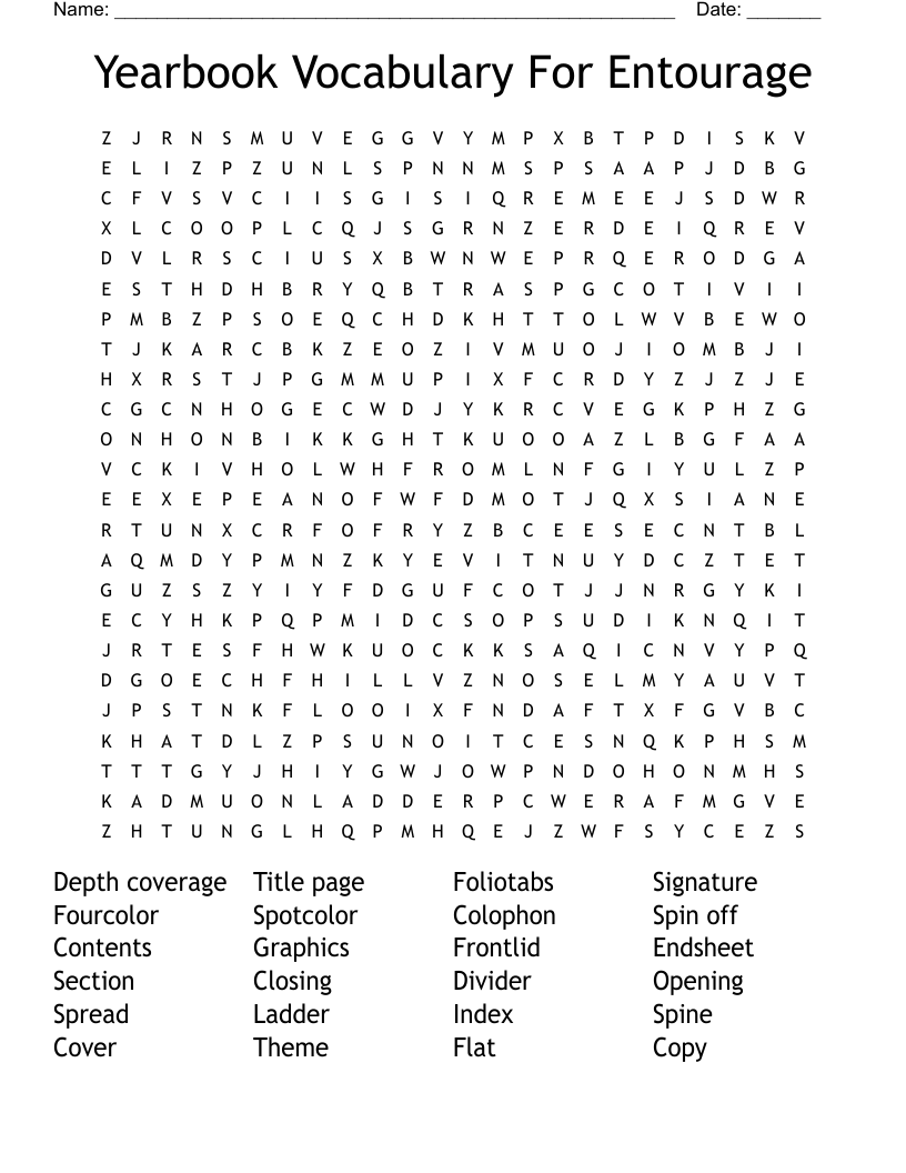 Yearbook Vocabulary For Entourage Word Search WordMint