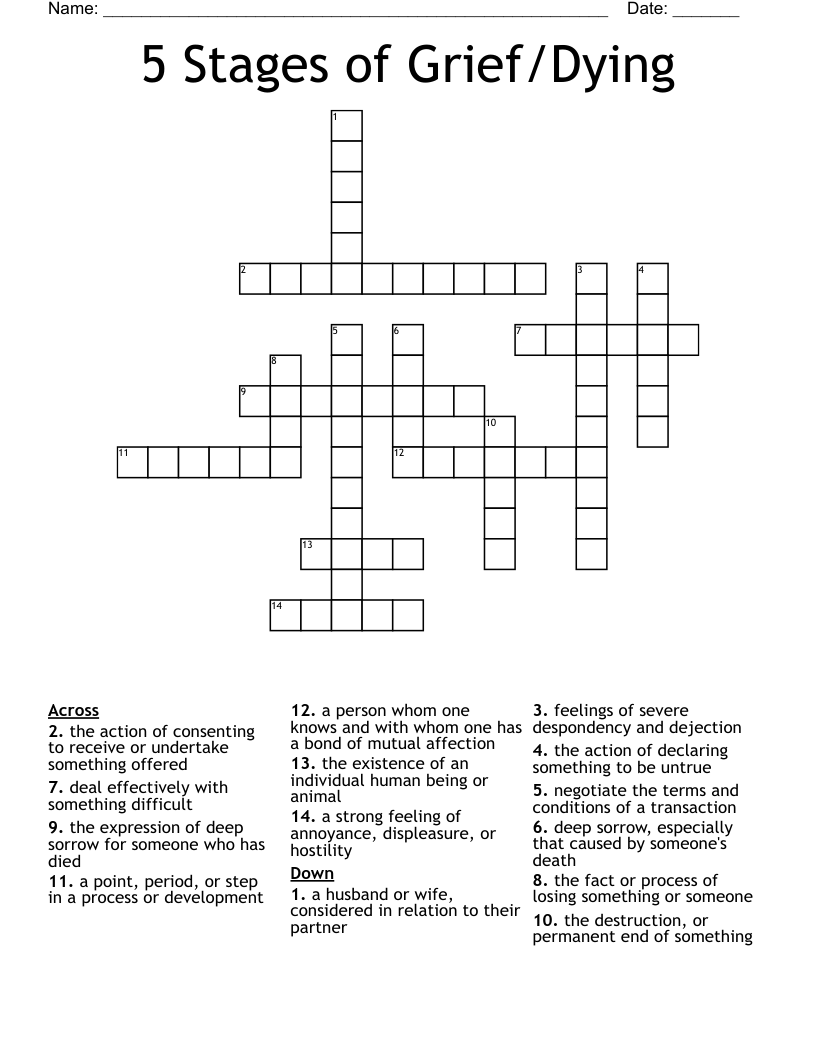 5 Stages Of Grief Dying Crossword WordMint