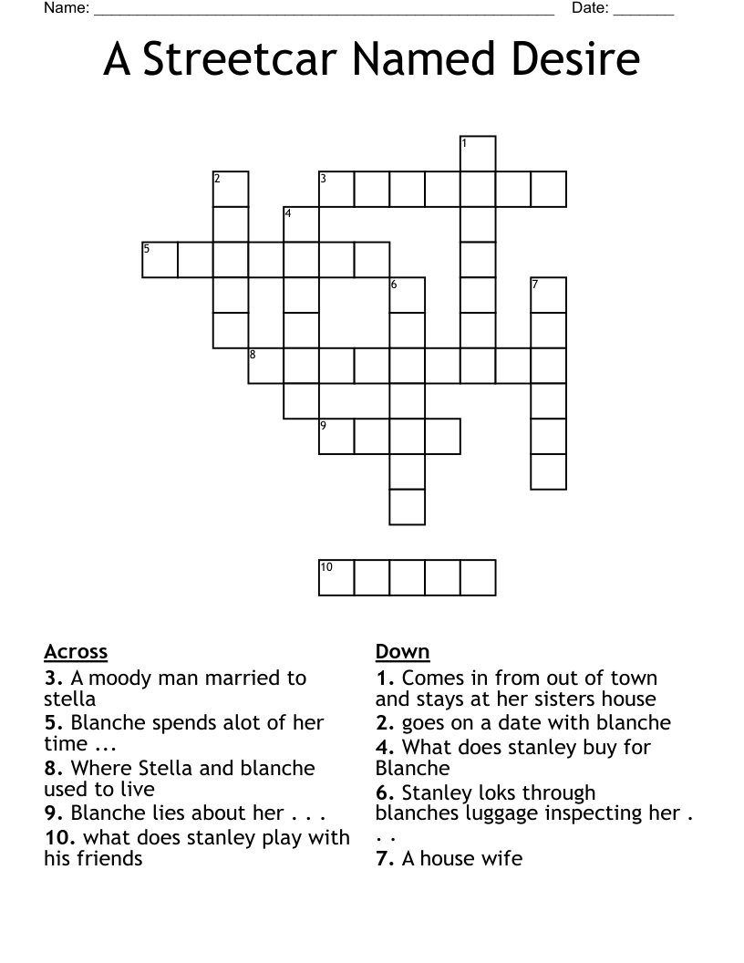 A Streetcar Named Desire Crossword WordMint A Streetcar Named Desire Crossword WordMint
