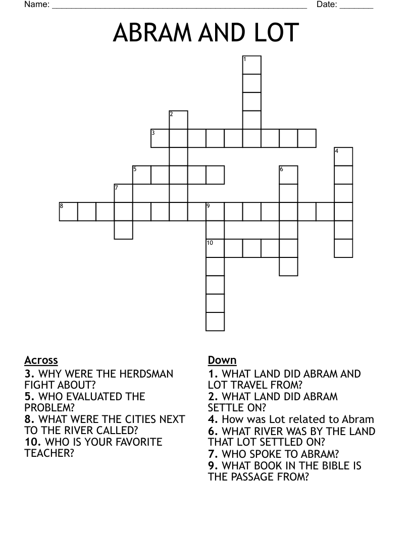ABRAM AND LOT Crossword WordMint