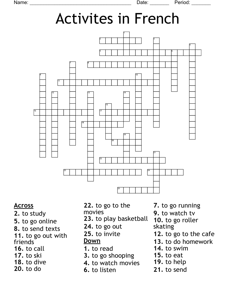 Activites In French Crossword WordMint