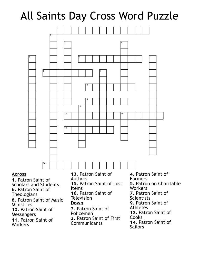 All Saints Day Cross Word Puzzle WordMint