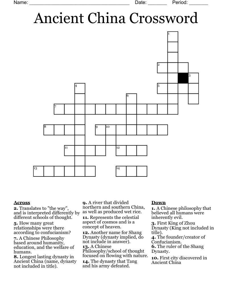 Ancient China Crossword WordMint