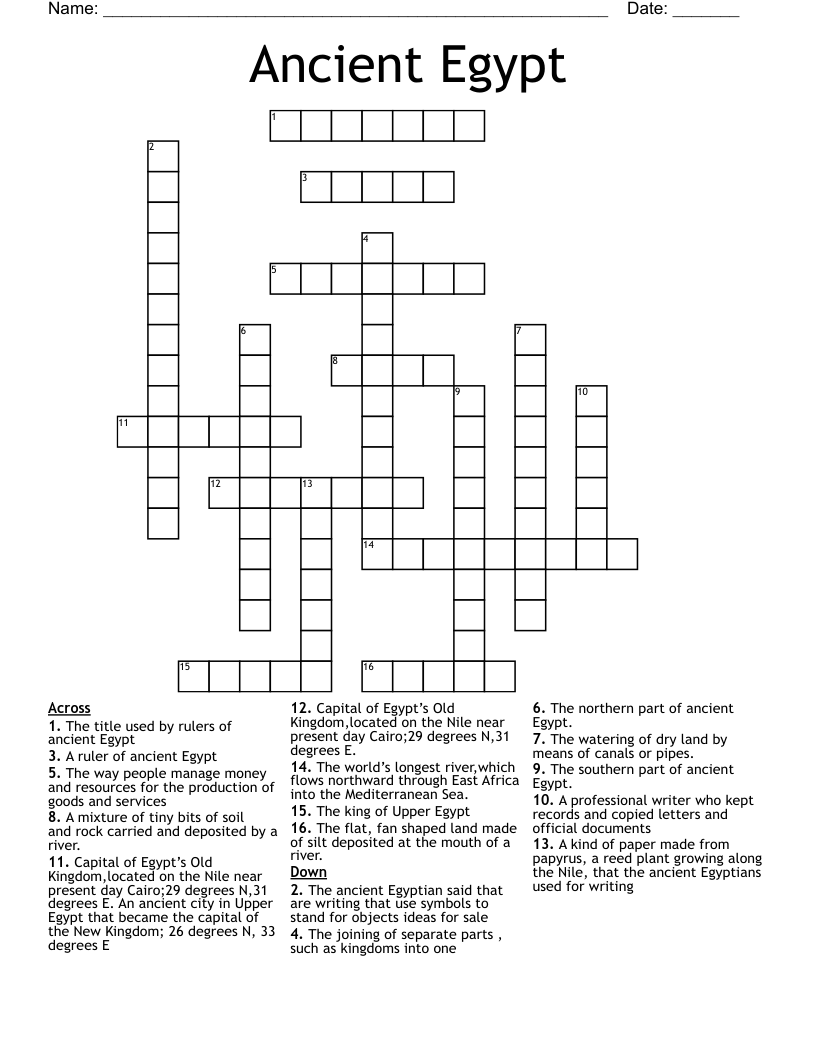 Ancient Egypt Crossword WordMint
