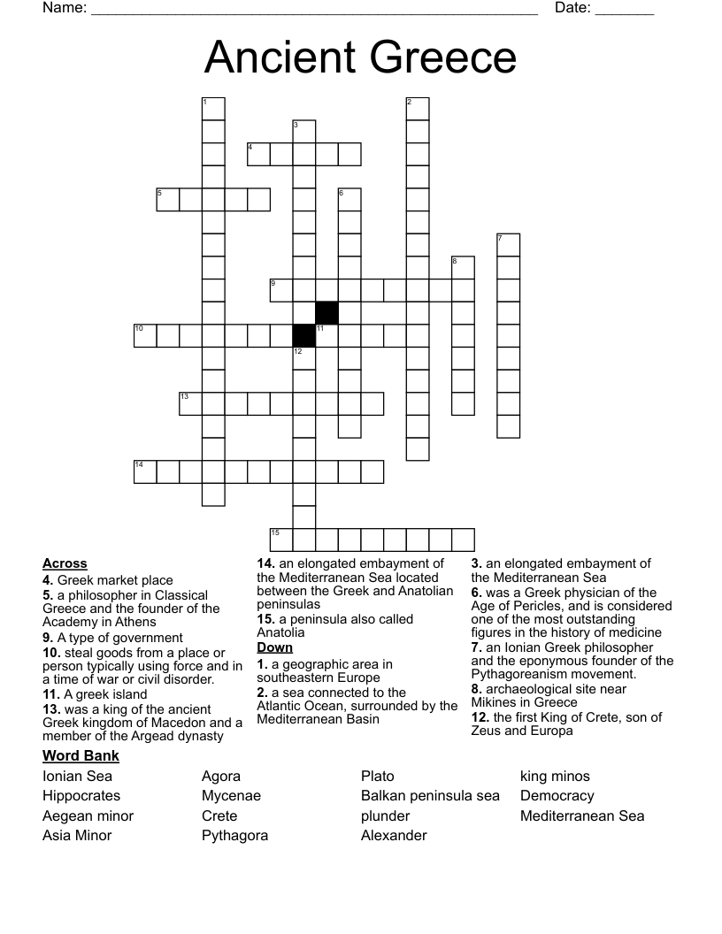 Ancient Greece Crossword WordMint