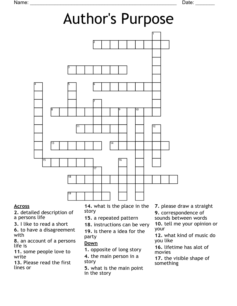 Author s Purpose Crossword WordMint