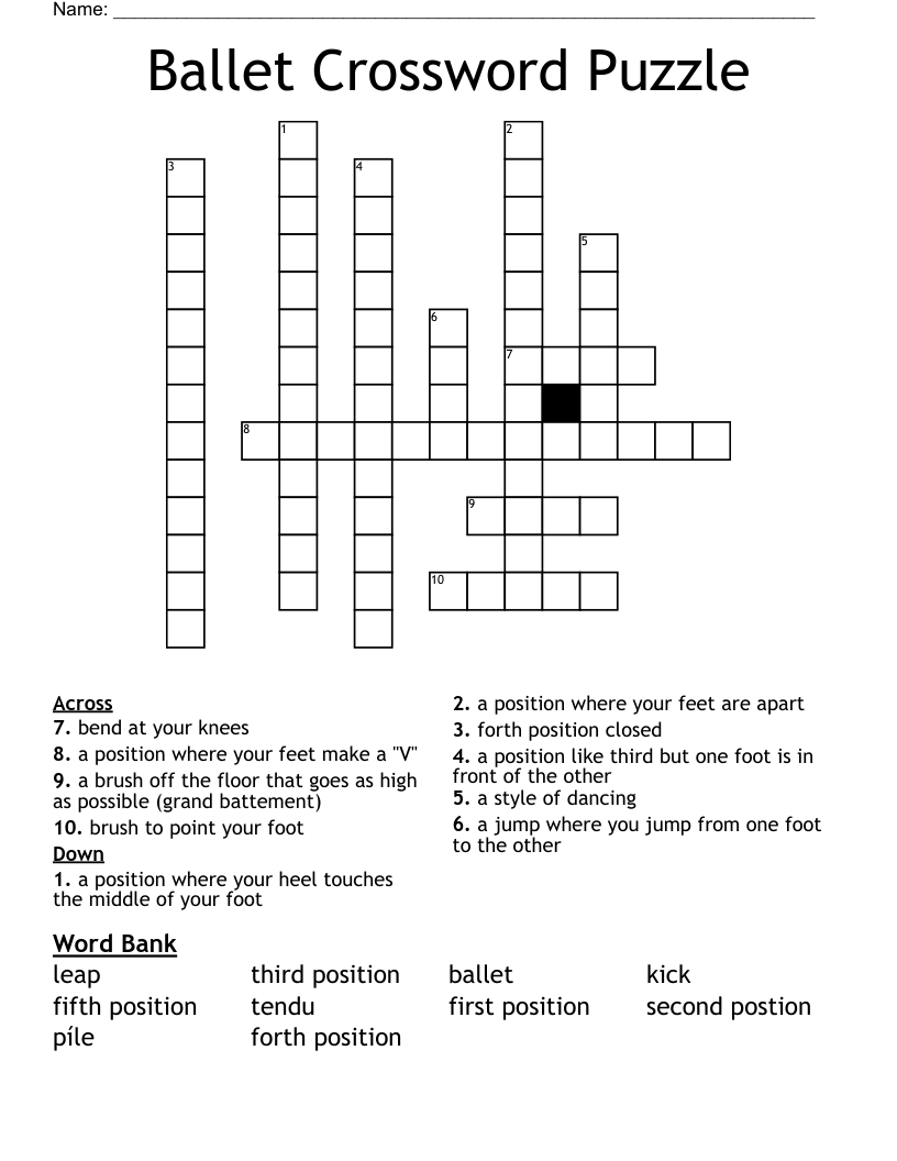 Ballet Crossword Puzzle WordMint
