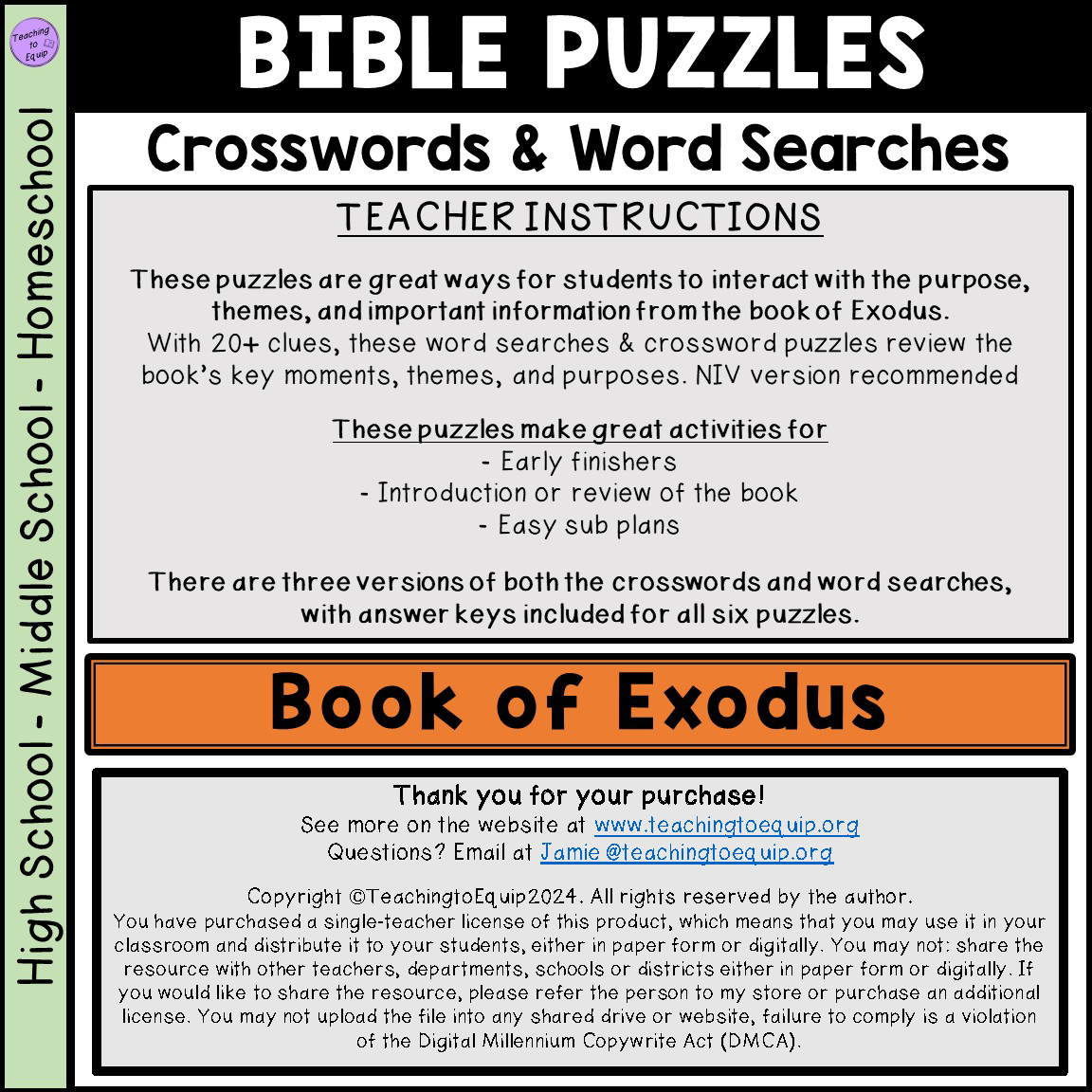 Bible Book Of Exodus Crossword Word Search Puzzle Activities Made By Teachers