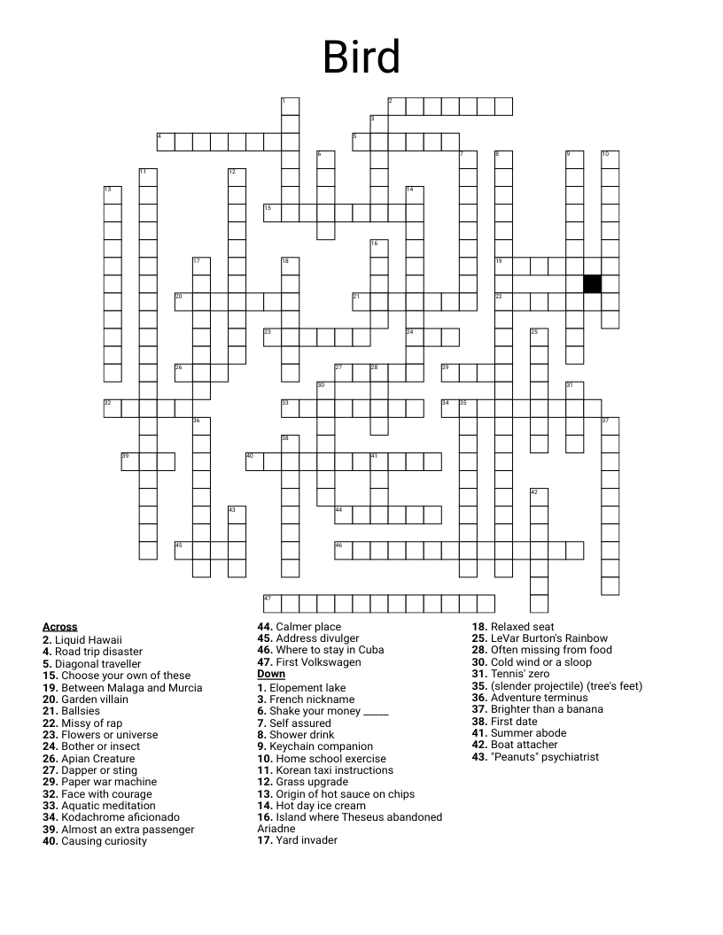 Bird Crossword WordMint