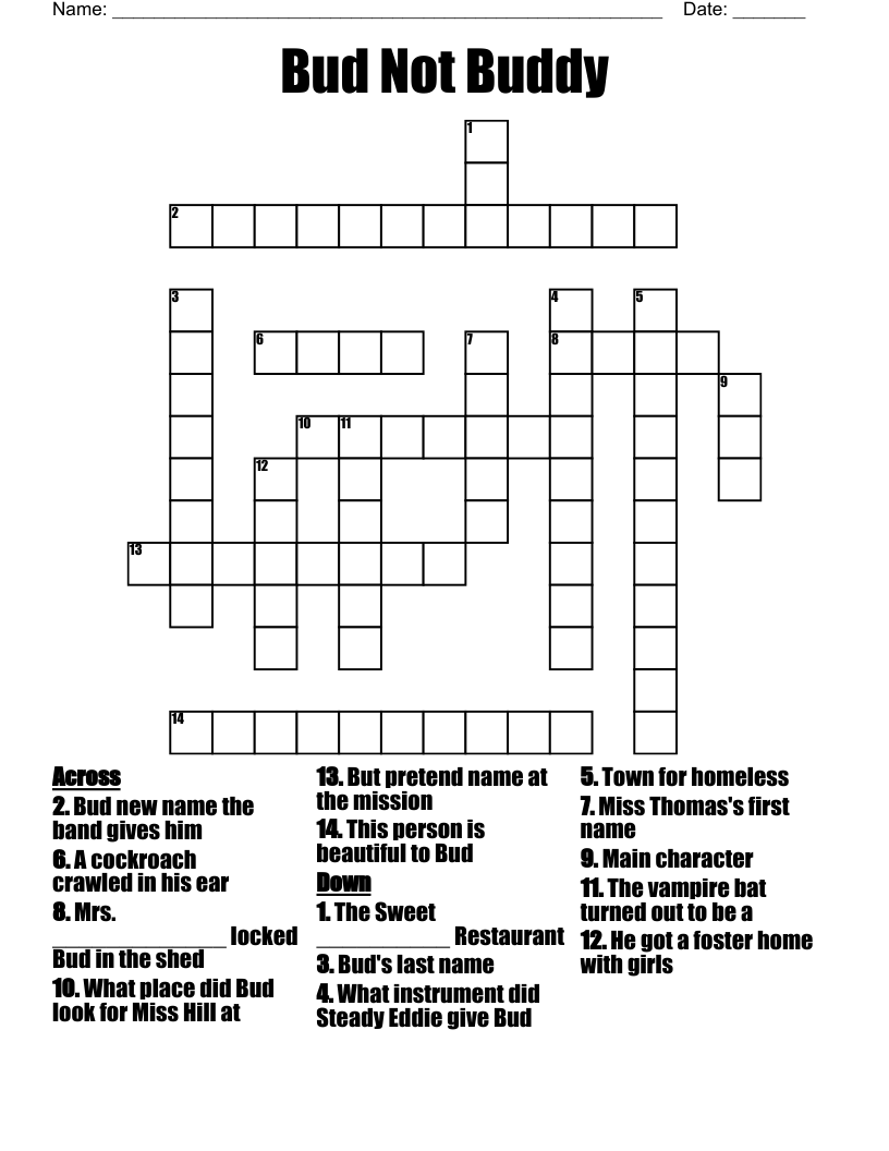 Bud Not Buddy Crossword WordMint
