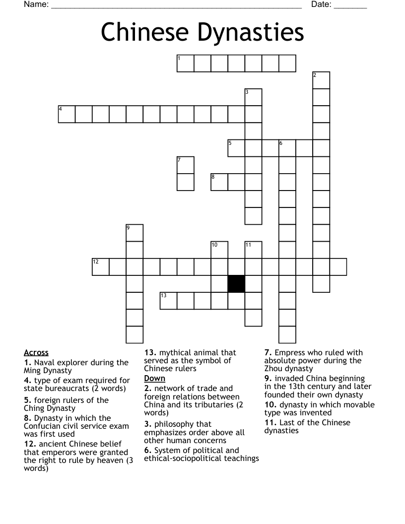 Chinese Dynasties Crossword WordMint