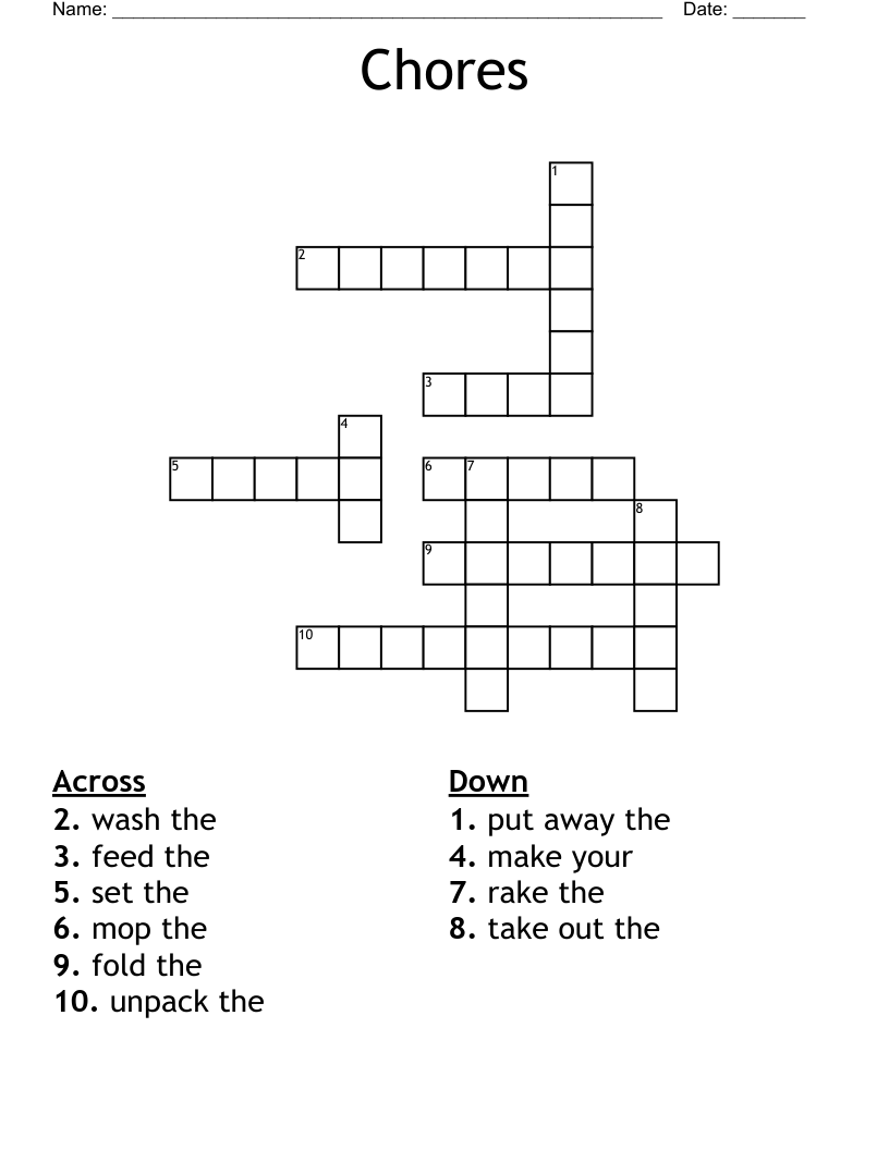 Chores Crossword WordMint Chores Crossword WordMint