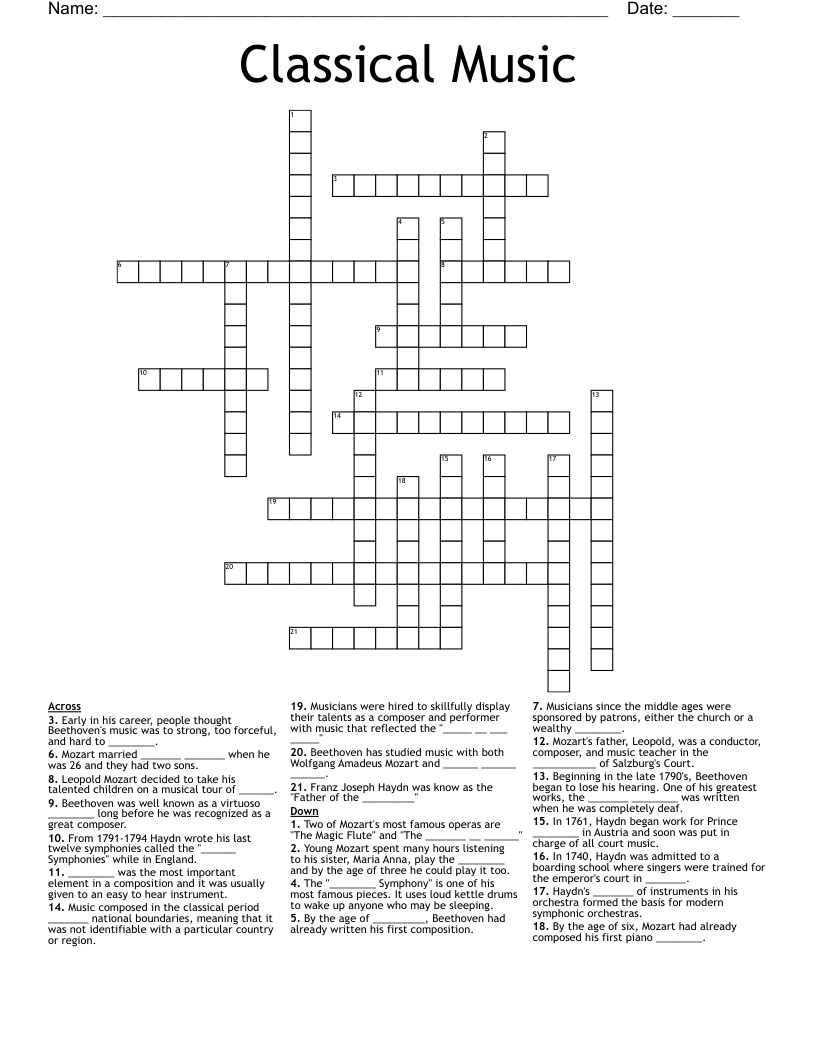 Classical Music Crossword WordMint Classical Music Crossword WordMint