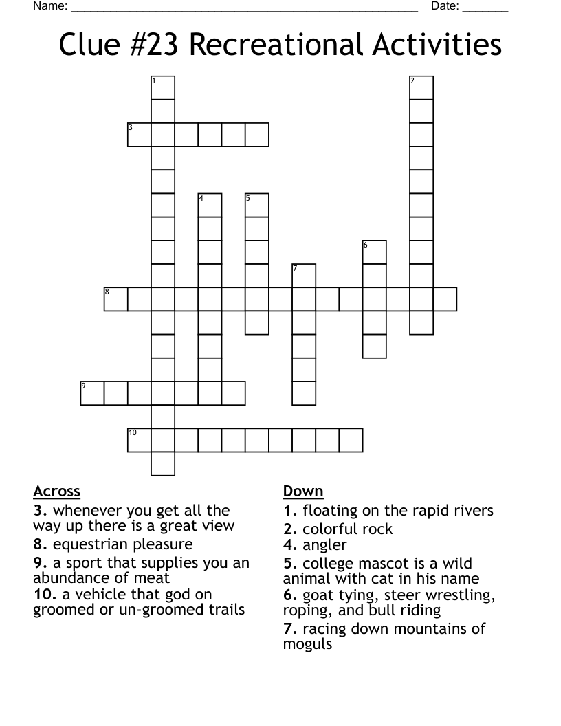 Clue 23 Recreational Activities Crossword WordMint Clue 23 Recreational Activities Crossword WordMint