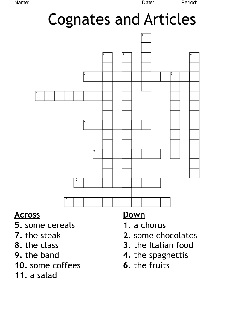 Cognates And Articles Crossword WordMint