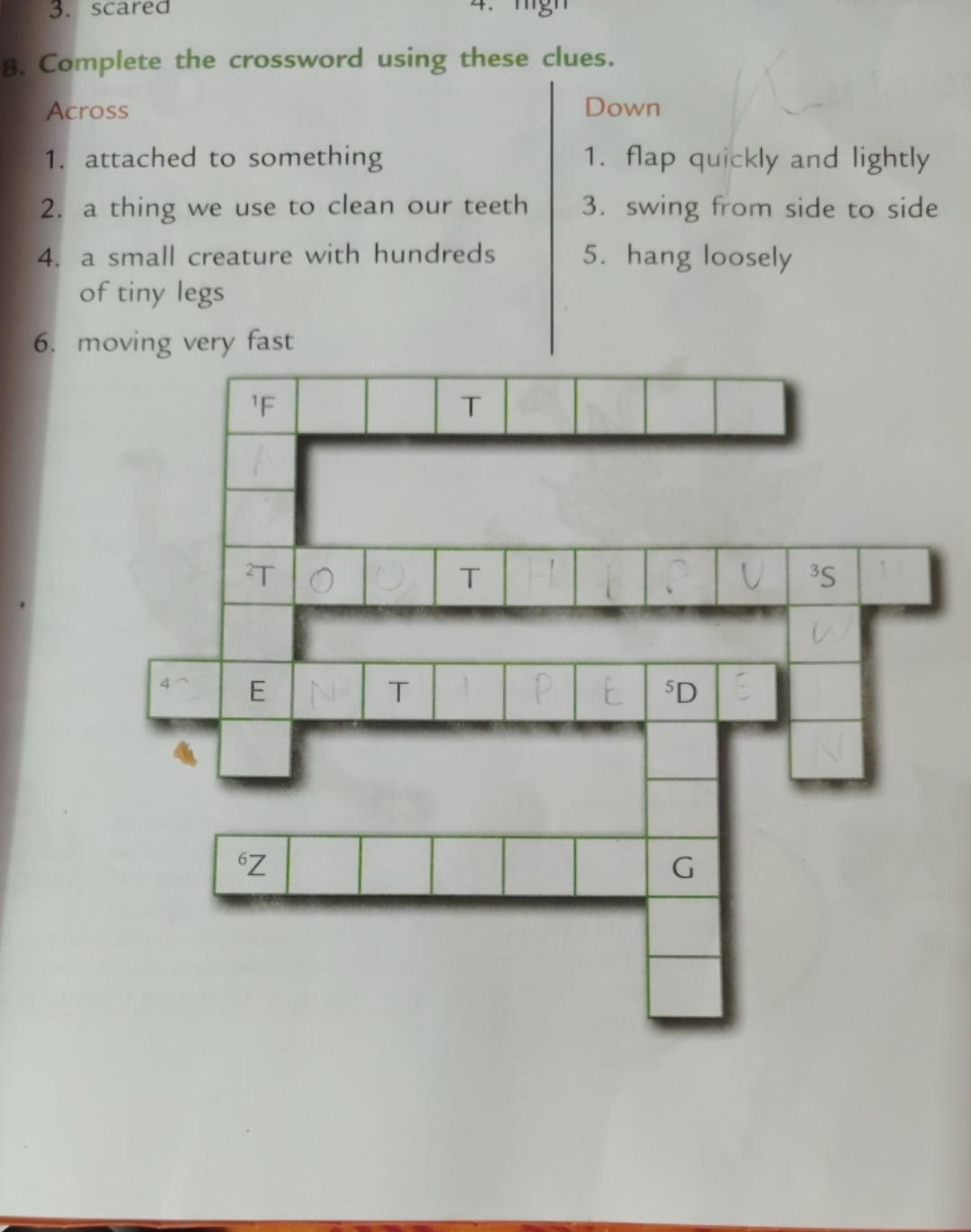 Complete The Crossword Using These Clues Across Attached To Something A