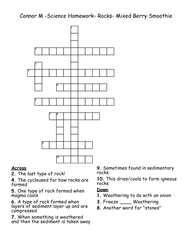 Connor M Science Homework Rocks Mixed Berry Smoothie Crossword WordMint Connor M Science Homework Rocks Mixed Berry Smoothie Crossword WordMint