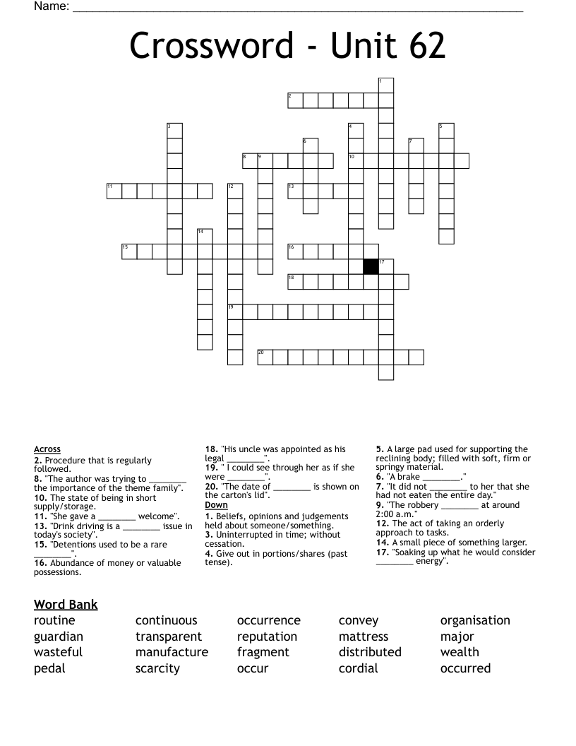 Crossword Unit 62 WordMint