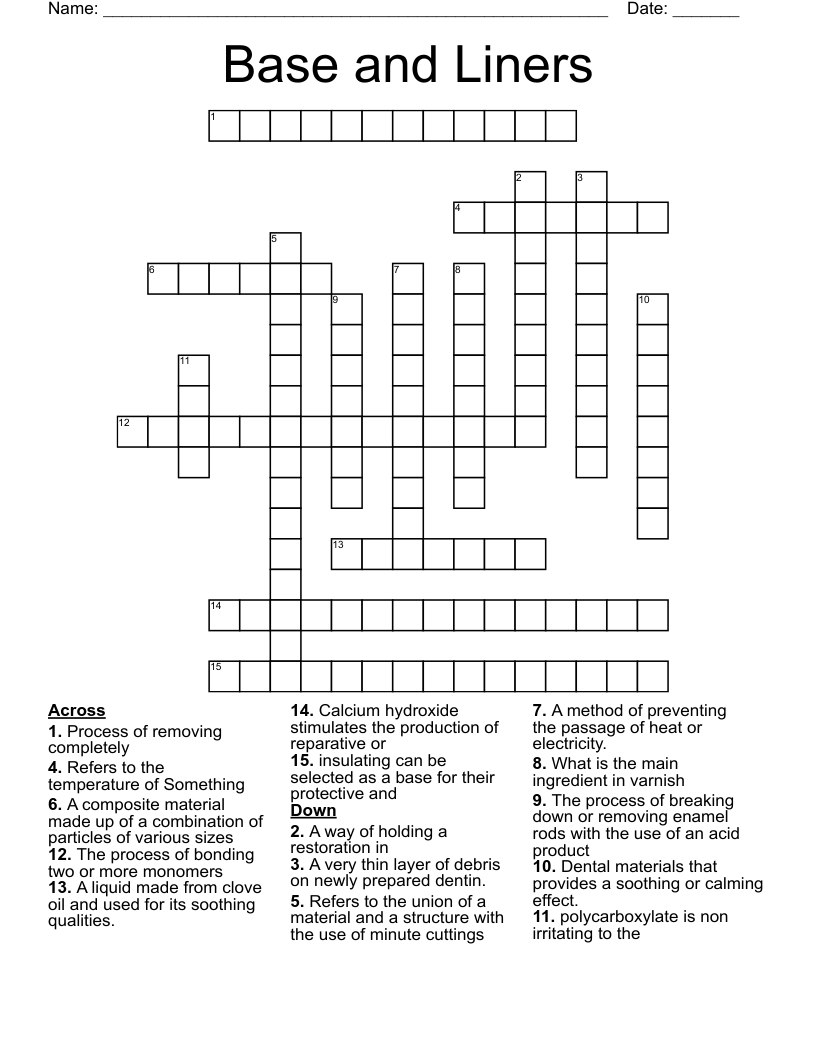 Dental Adhesives Glass Ionomer Crossword WordMint