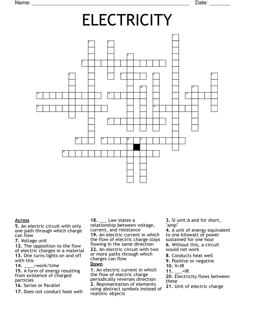 ELECTRICITY Crossword WordMint