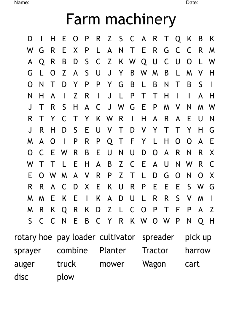 Farm Machinery Word Search WordMint