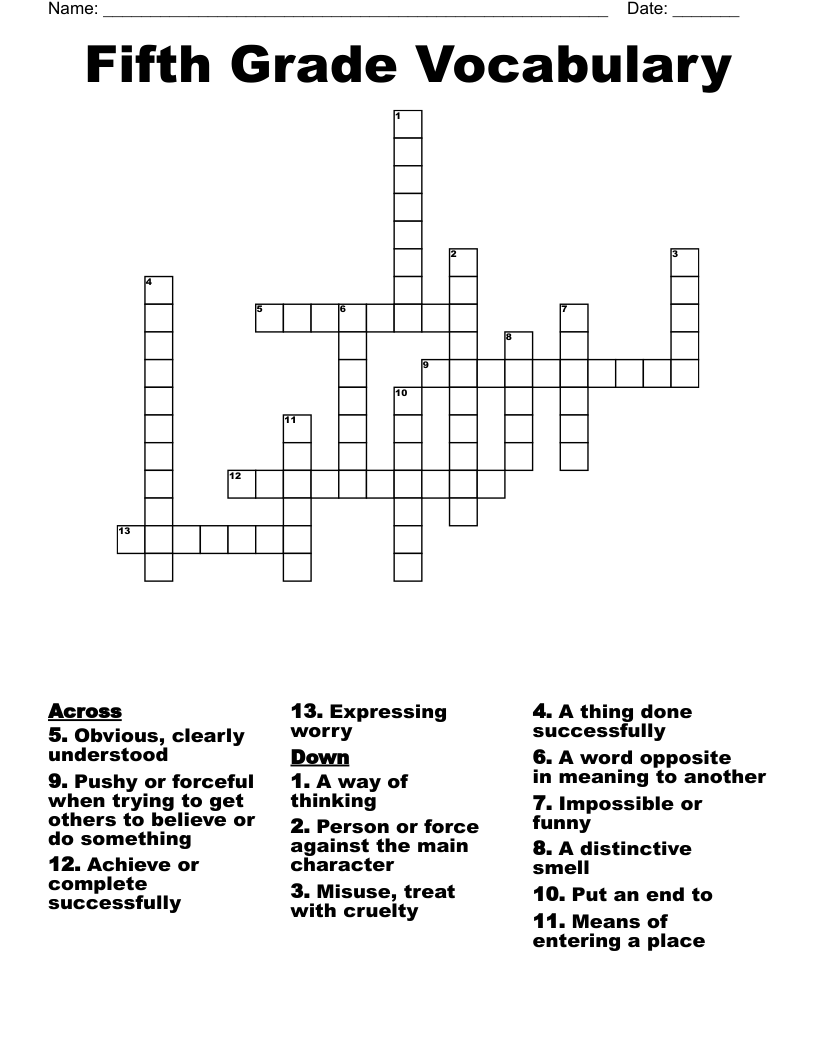 crossword puzzles for 5th graders