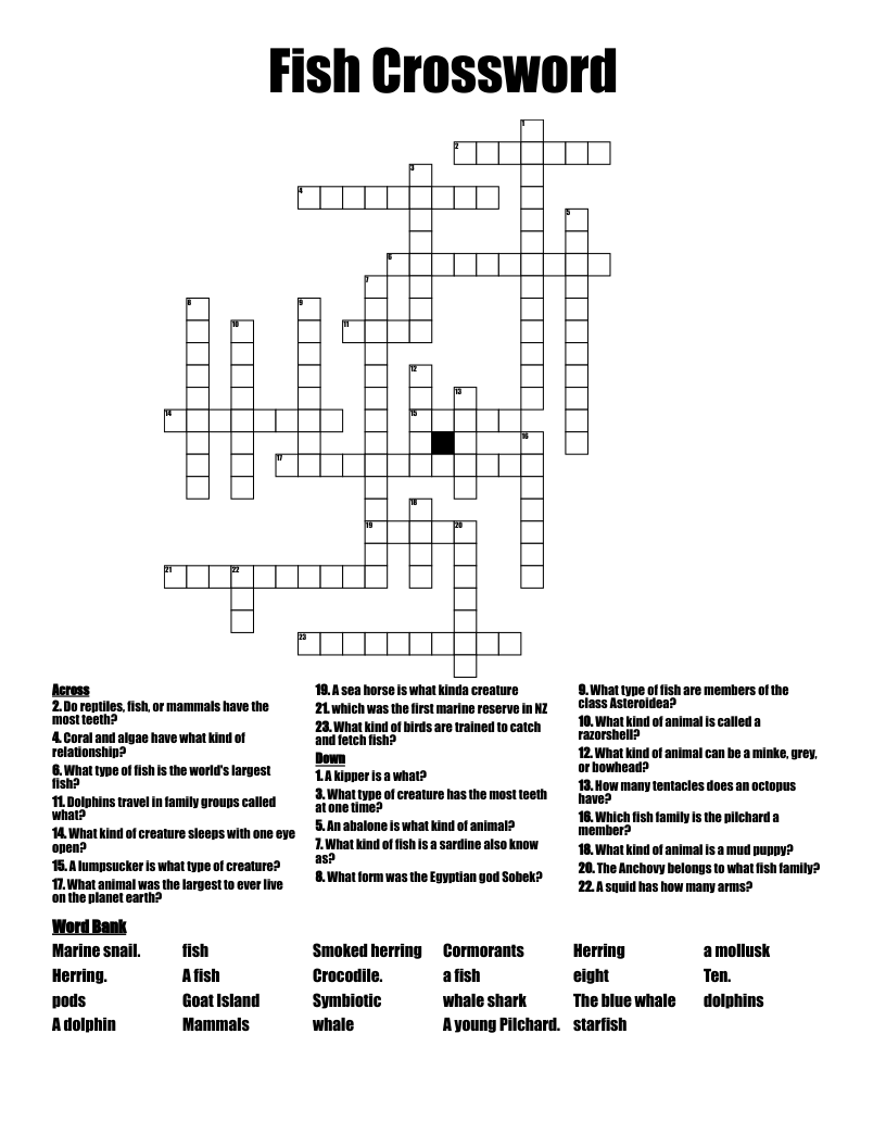 Fish Crossword WordMint Fish Crossword WordMint