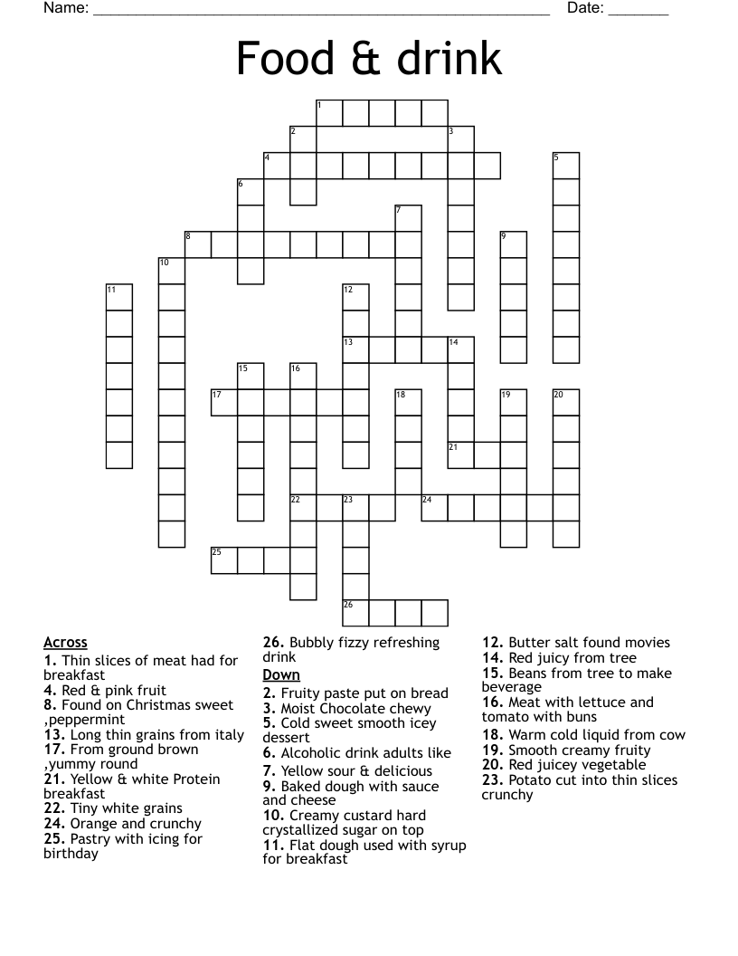 Food Drink Crossword WordMint