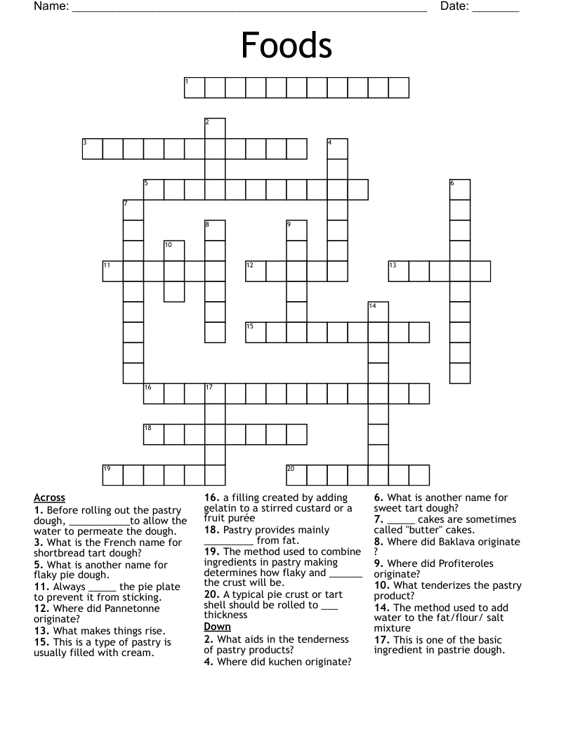 Foods Crossword WordMint Foods Crossword WordMint